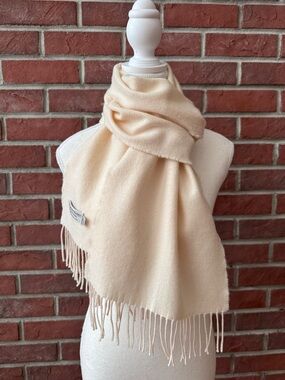 Aran Sweater Market Cream Merino Wool Fringed Scarf 11”x72” NWOT